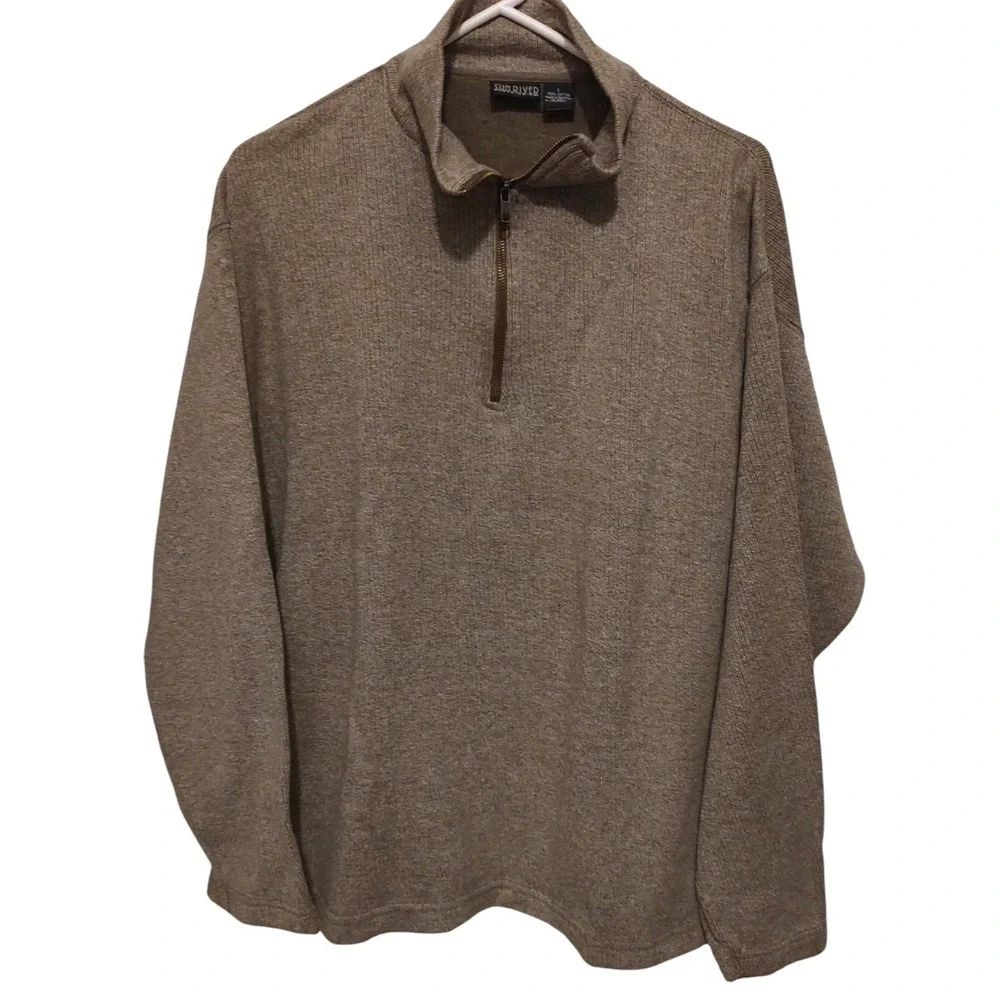 Sun River Clothing Co Sweater Casual Quarter Zip Mens Size Large Brown‎